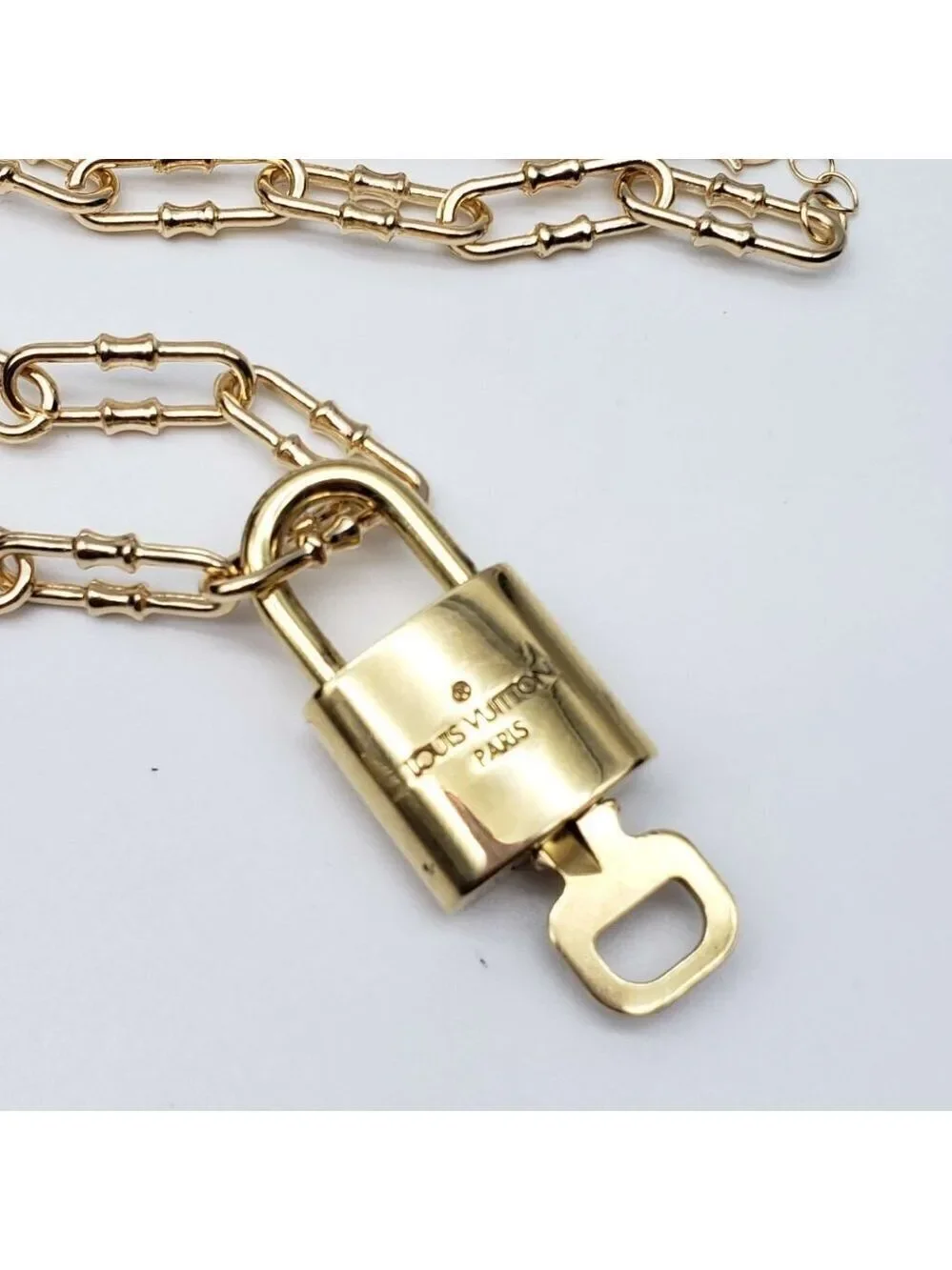 Authentic Louis Vuitton Lock and Key Gold Color with Gold Plated Chain Necklace